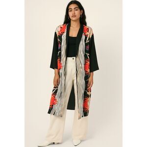 CLOVER CANYON Black Floral Long Robe Cover Up Cardigan   Women's Size Medium